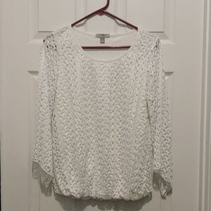 Roz & Ali white lace long sleeve top Sz. M NWOT